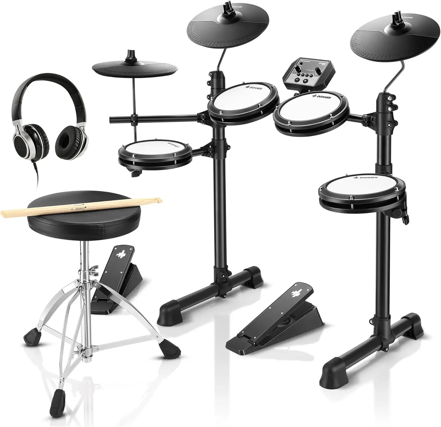 Electronic Drum Set with 4 Quiet Mesh Pads, 180+ Sounds, 2 Pedals, Throne, Headphones, Sticks, and Melodics Lesson