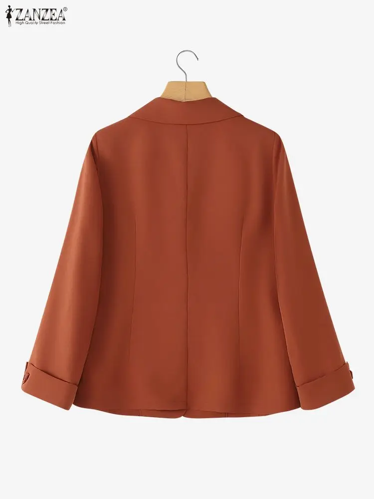 سترة ZANZEA للخريف بأكمام طويلة وطية صدر السترة لعام 2025 سترات نسائية أنيقة غير رسمية بأزرار صلبة معطف رفيع أنيق OL ملابس خارجية
