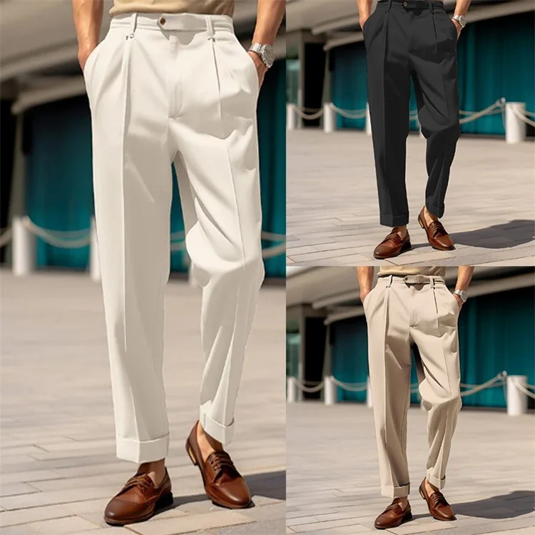 Men's Clothing Formal Mid-waist Buttoned Straight Plain Comfortable Outdoor Daily Outing Fashionable Trousers