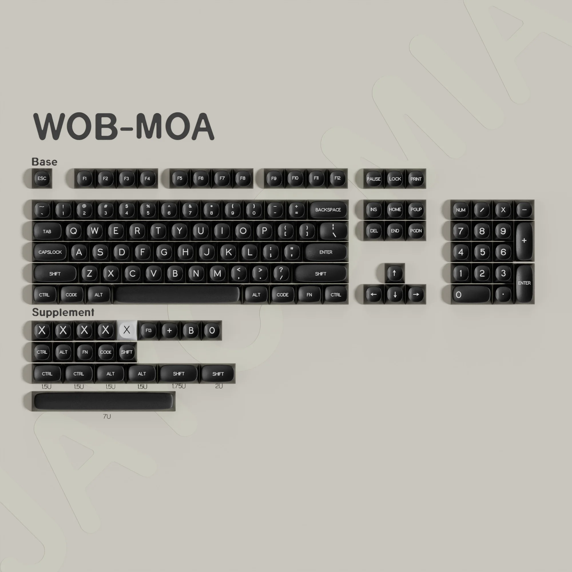 

WOB MOA Profile PBT Keycaps Alice/7u Space Bars Layout Big Set Dye-Sub Key Caps For Mechanical Gaming Keyboard Wooting Hi75