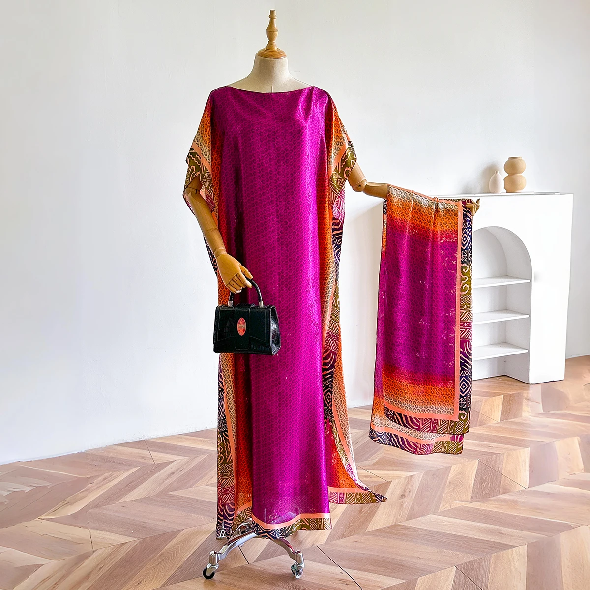 2023 neue Stil Mode Oversize Afrikanische Frauen Kleidung Dubai Dashiki Abaya Floral Print Design Mit Schal Lose Lange Kleid