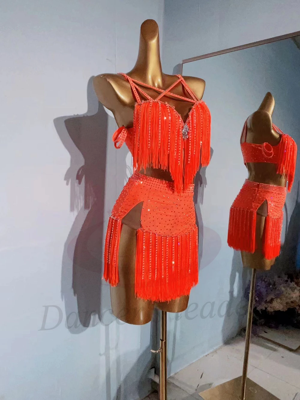 Costume de danse latine AB pierre femme adulte enfants haut de gamme personnalisé Orange gland jarretelle noir piscine Samba PerformanceDress