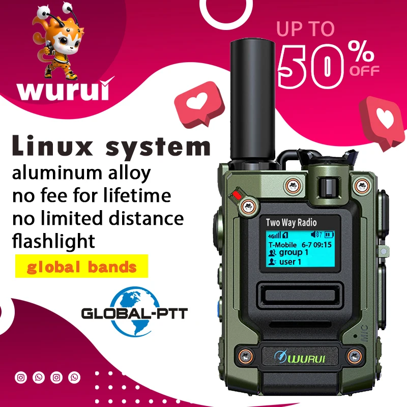 

Wurui K300 Military global-ptt （no fee） POC walkie talkie 4G long range radios Two way radio Phone Police Global intercom