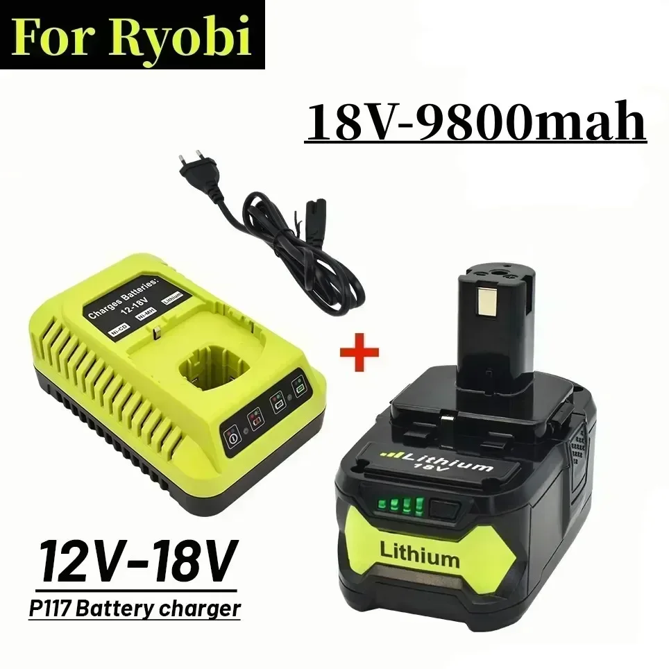 New Replace Ryobi ONE18V Wireless Power Tool BPL1820 P108 P109 P106 RB18L50 RB18L40 Lithium Ion Battery 9800mah 18Vcharger