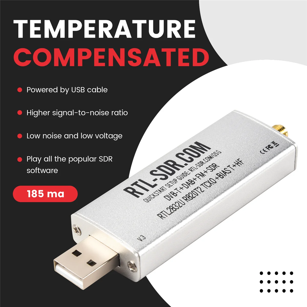 RTL SDR V3 R820T2 RTL2832U 1PPM TCXO SMA RTLSDR Software Defined Radio Communication