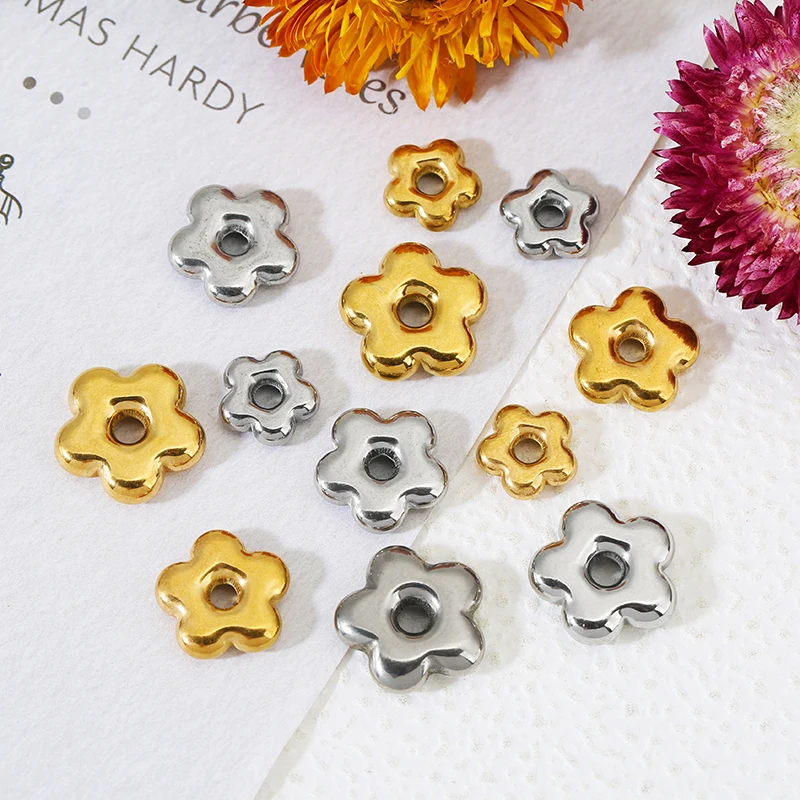 

5pcs Stainless Steel Big Hole Flower Snowflake Beads Charm Gold Loose Beads Spacer Bead for DIY Jewelry Handmade Accessories