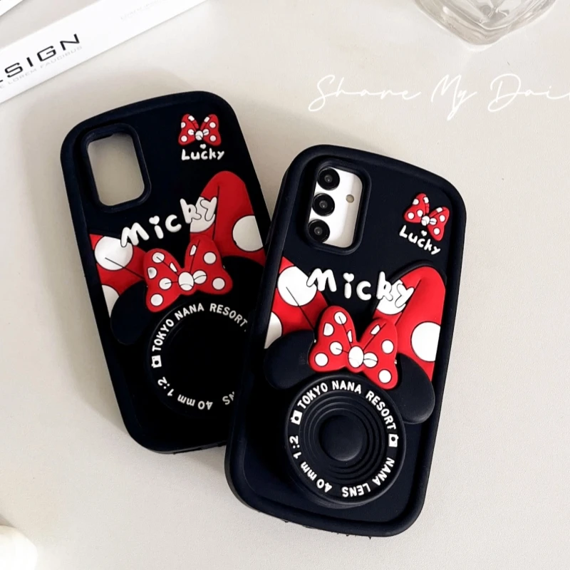 

Cartoon Minnie Mickey Phone Case For Xiaomi Mi Poco M5s M6 Pro X5 X4 C65 Redmi 10 13C Camera Mirror Holder Soft Silicone Cover