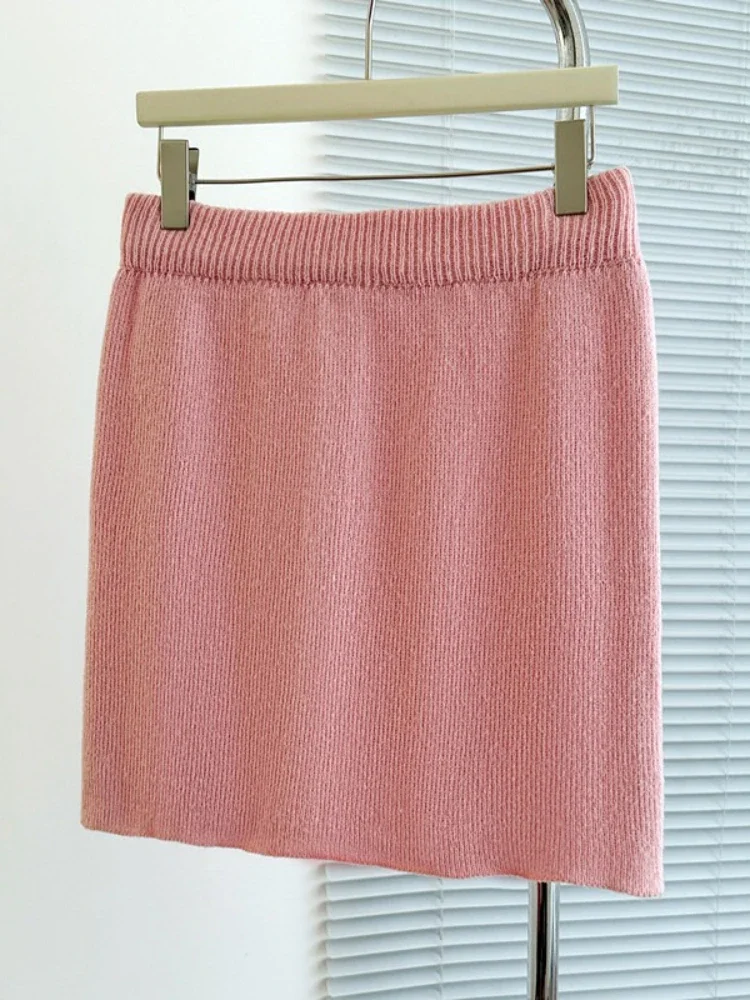 

Осень-зима, новая повседневная однотонная вязаная юбка-карандаш, женская облегающая утолщенная прямая мини-юбка с высокой талией