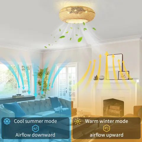 रिमोट कंट्रोल के साथ बांस से बुना हुआ लैंपशेड सीलिंग लाइट, E26 * 4 प्रकाश स्रोत, लिविंग रूम और बेडरूम के लिए फैन सीलिंग लैंप 10 best sales छत प्रकाश कवर - №6