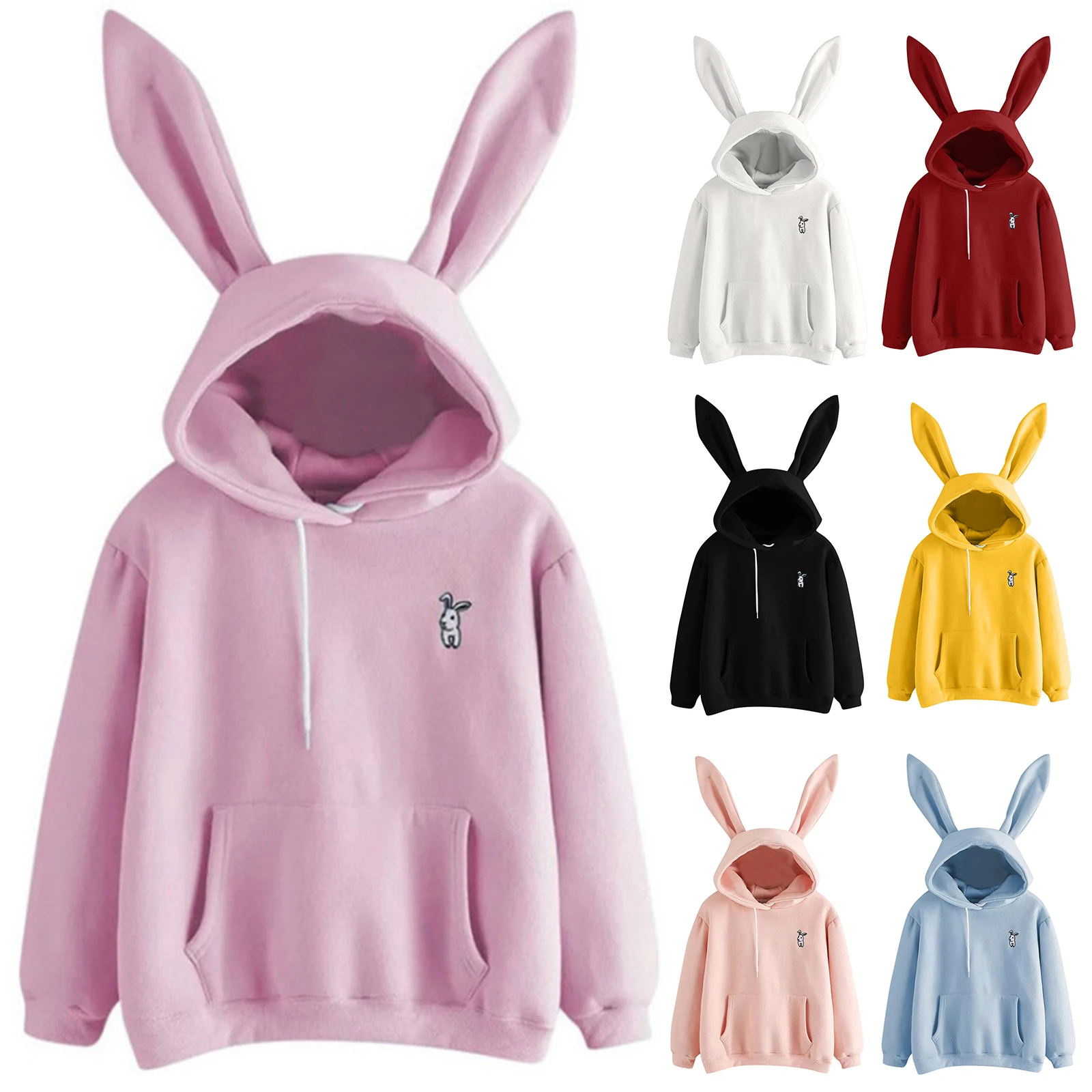 Women\'s Hoodie Girls Cute Rabbit Bunny Ears Top Long Sleeve Casual Hooded Warm Pullover Hoodie Women\'s Girls FS99