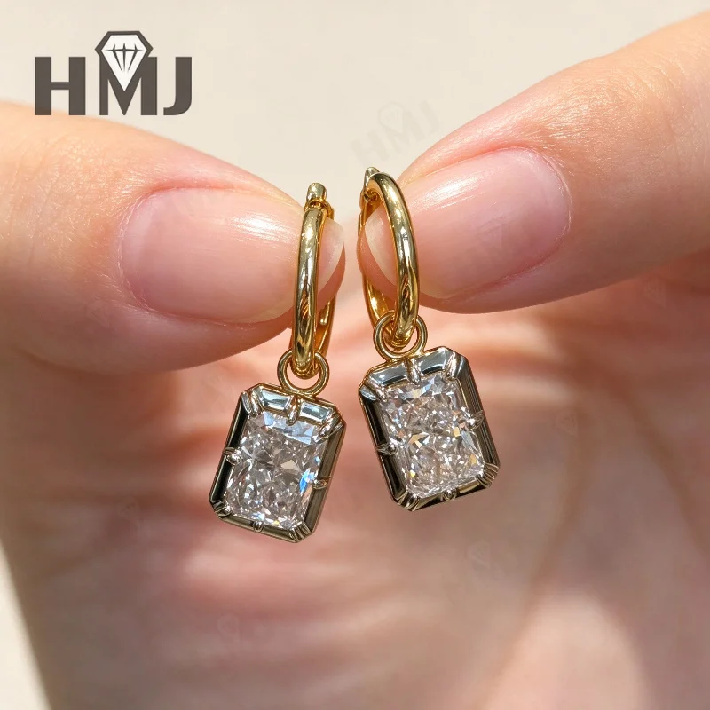 Ohrringe mit Kreisanhänger, 2 Karat, Radiantschliff, im Labor gezüchteter Diamant, DEF, VS, 18 Karat Gold, schlicht, für Jubiläum, Party, edler Schmuck, Geschenke, Charms – Detail 9