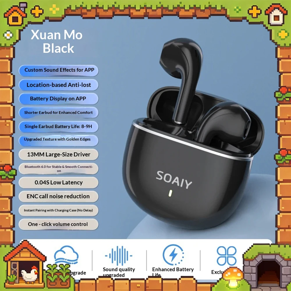 Soaiy SR10 Pro Wireless Headphones 13mm Polymer Diaphragm Esports Headset New Ultra Wideband CD Level Lossless Original Sound