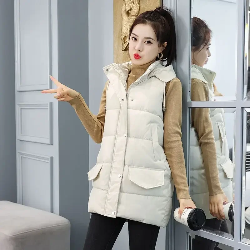 Vests Winter Jacket Women 2022 Sleeveless Vests Coats Cardigan Cropped Top Padded Jacket Vest Korean Fashion Plus Size