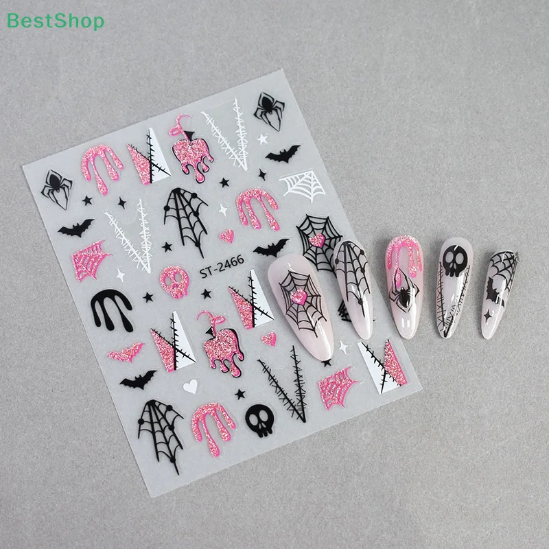 ★★★3D Halloween Theme Nail Stickers(Little Spider Pumpkin Ghost),Fun Glitter Nail Decals DIY Manicure Decor