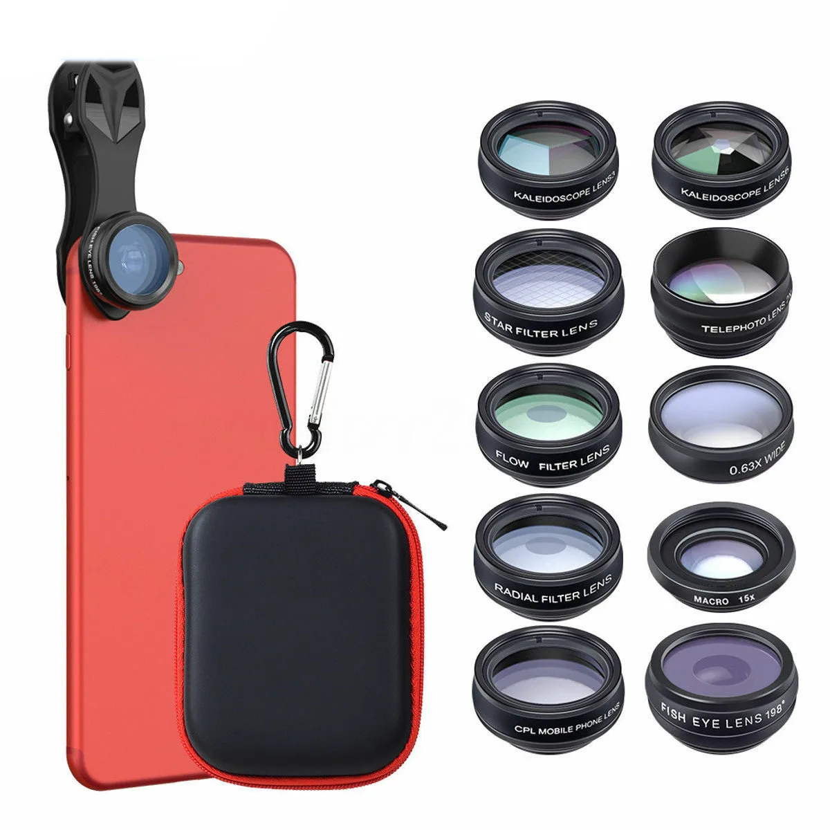 

Universal 10 in 1 Fisheye Wide Angle Macro Phone Lens Kit CPL Star Filter Kaleidoscope For iPhone Samsung HUAWEI Smartphone