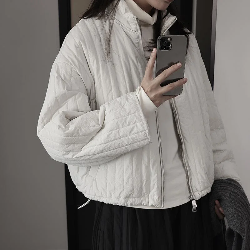 HKSH Autumn Winter New Women Cotton-padded Coat Stand Collar Zipper Solid Color Versatile Elegant Ins Casual Warm Jacket HK17541