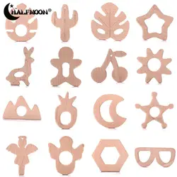 1Pcs Baby Wooden Teether Beech Wood Star Plant Animal Heart Shape Teether Eco-Friendly Unfinished Baby Grasping Chew Toys