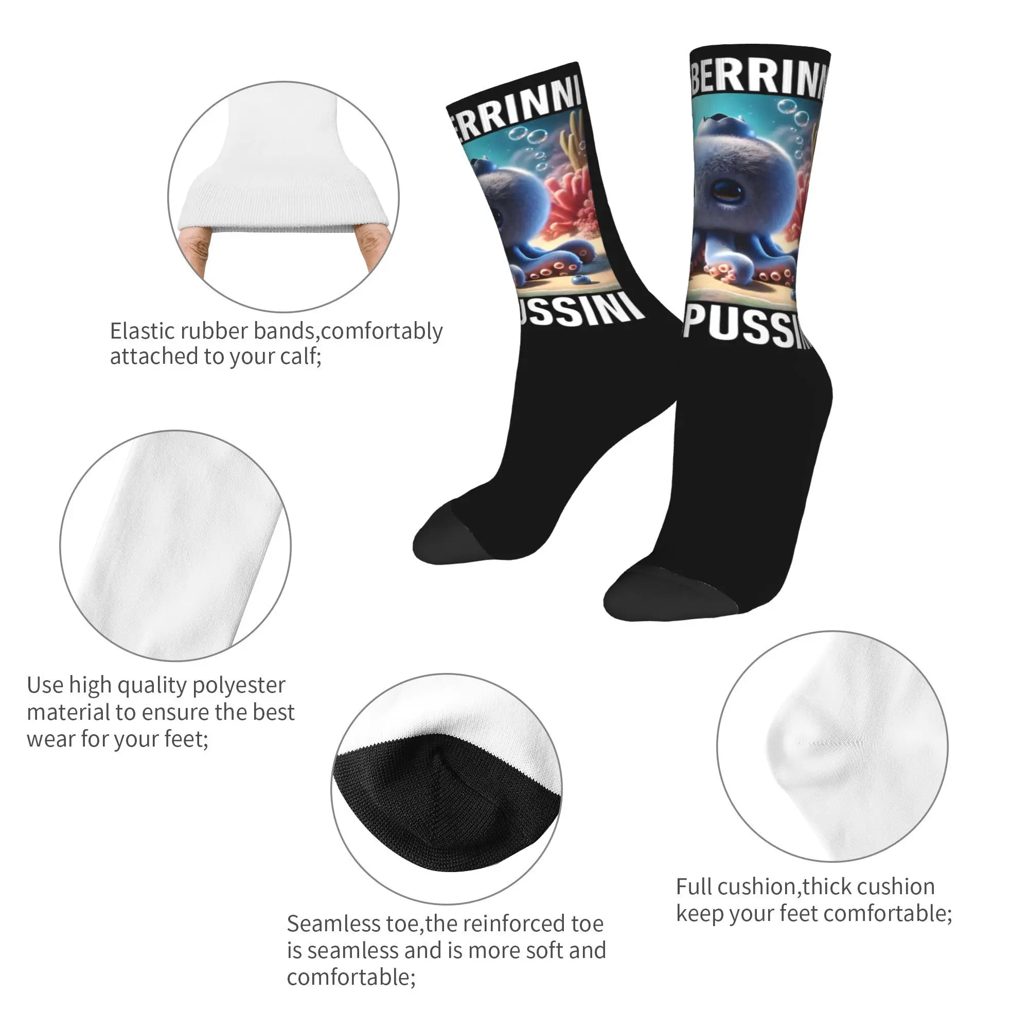 Retro Blueberrinni Octopussini Italienische Brainrot Sportsocken Polyester Lange Socken für Unisex Atmungsaktiv