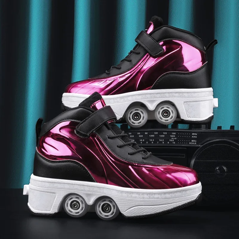 

Deformation Four-Wheel Dual-Use Skating Shoes with Brake Head, Double Row Roller, Casual Sport Walking, Running Sneakers, New