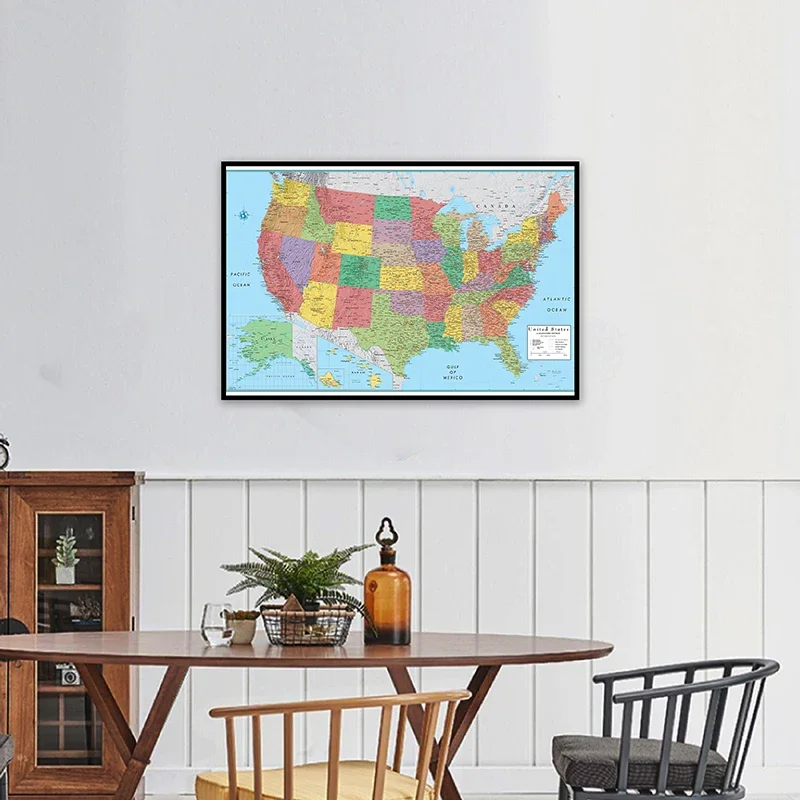 84*59ซม.United State แผนที่ภาษาอังกฤษ Non-ทอภาพวาดผ้าใบโปสเตอร์และพิมพ์ room Home Decor Office Supplies