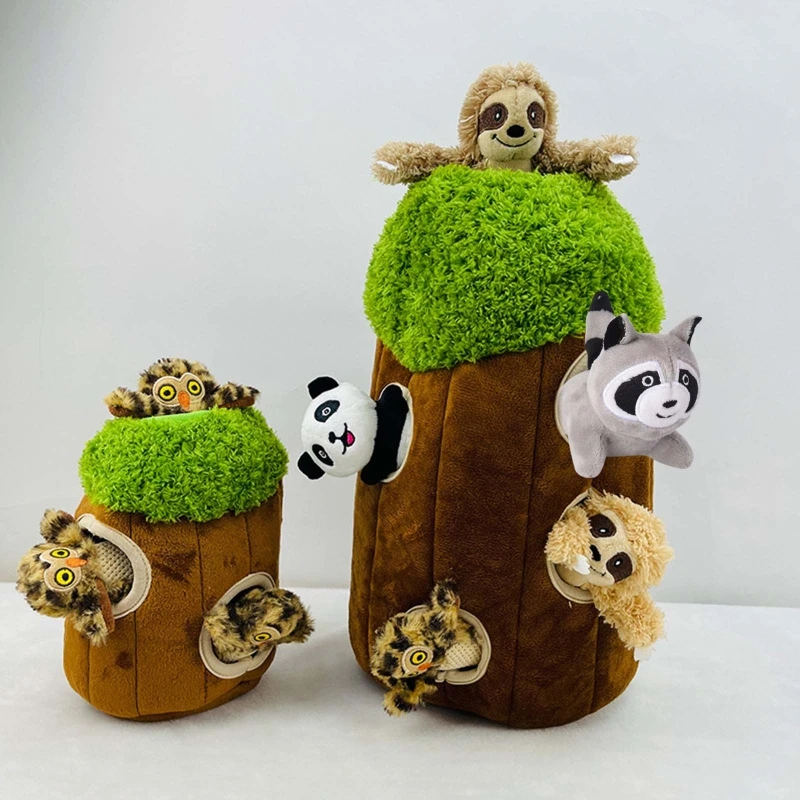 Squeak Plush Dog Toy Interactive Hide And Seek Puzzle Burrow Toy for Dogs Small Size Stuffed Animals Panda Owl Dropshipping