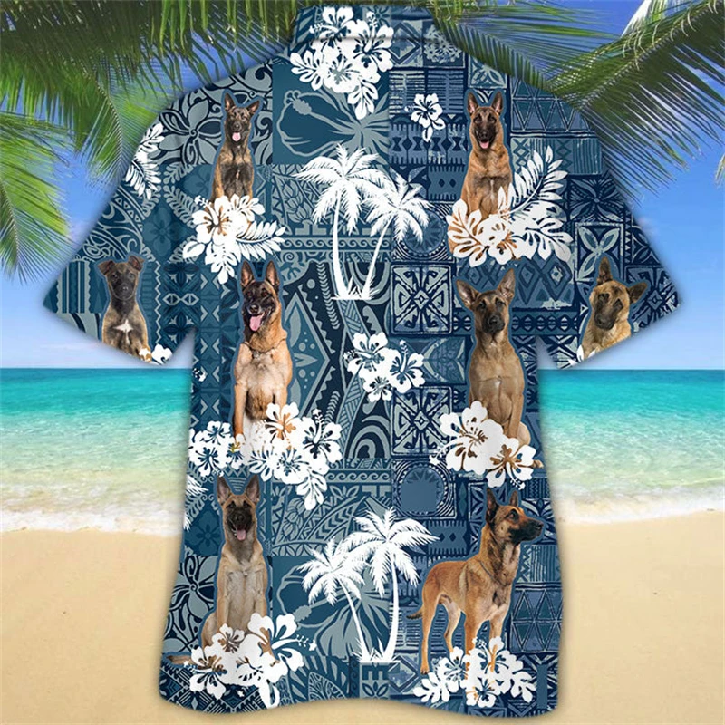 

Hawaiian Harajuku Shirts For Men 3D Print Dog Pattern Short Sleeve Tees Summer Vacation Style Single-Breasted Tops Lapel Shirts