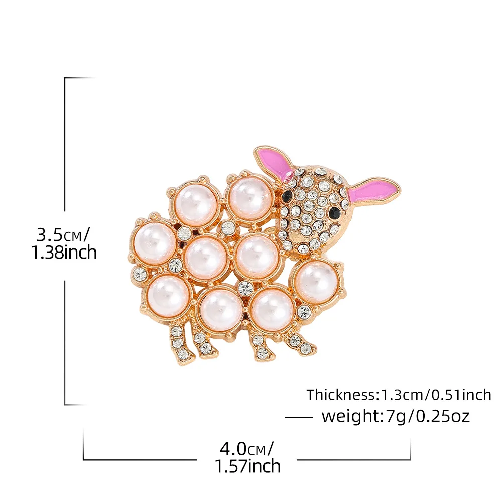 New retro light luxury sheep brooch, pearl rhinestone animal Year of the Sheep breast flower, clothing pin accessories