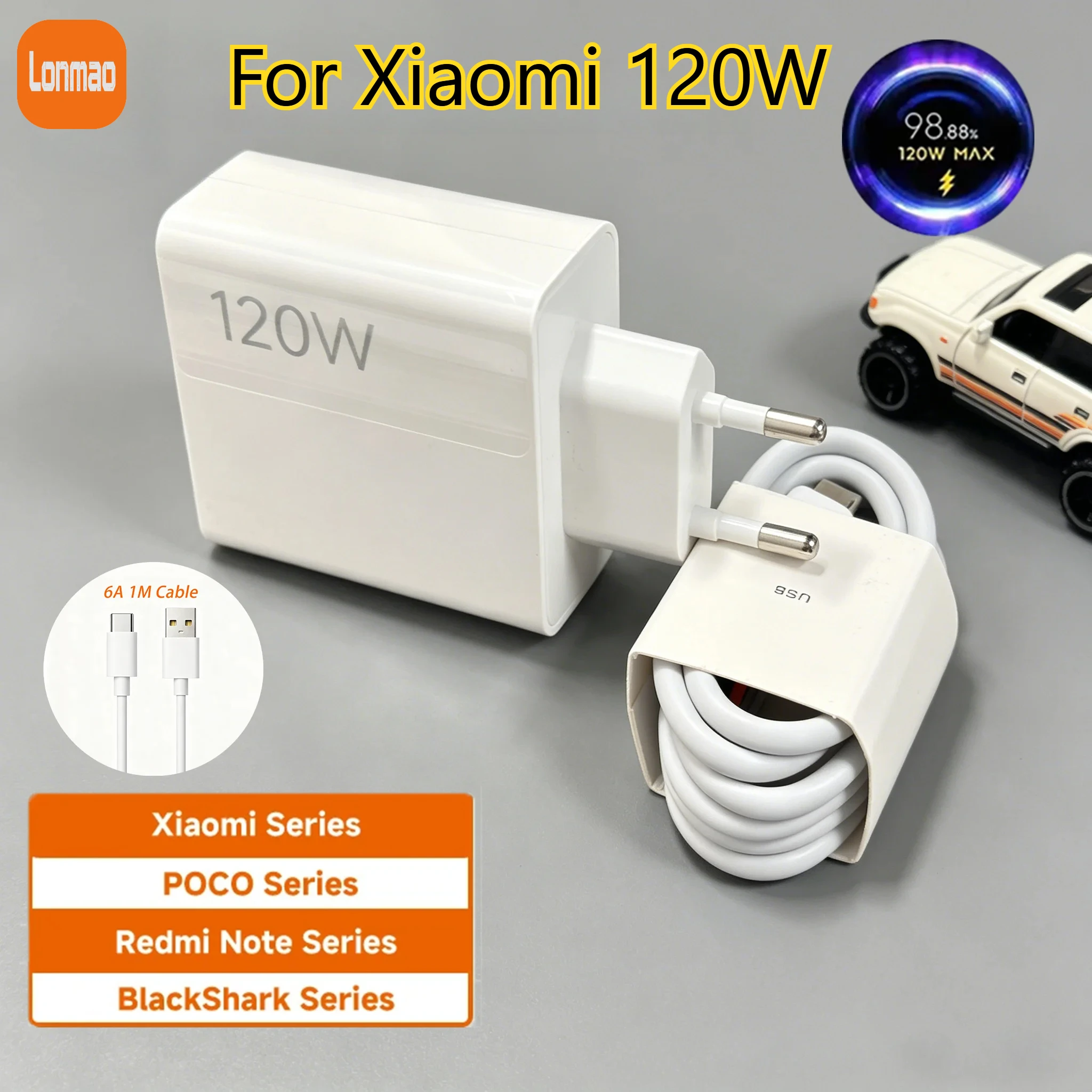 Carregador Rápido Turbo de 120W para Xiaomi com Cabo USB C para Xiaomi 17 15 14 13 12 14T 13T 12S Pro Lite Redmi