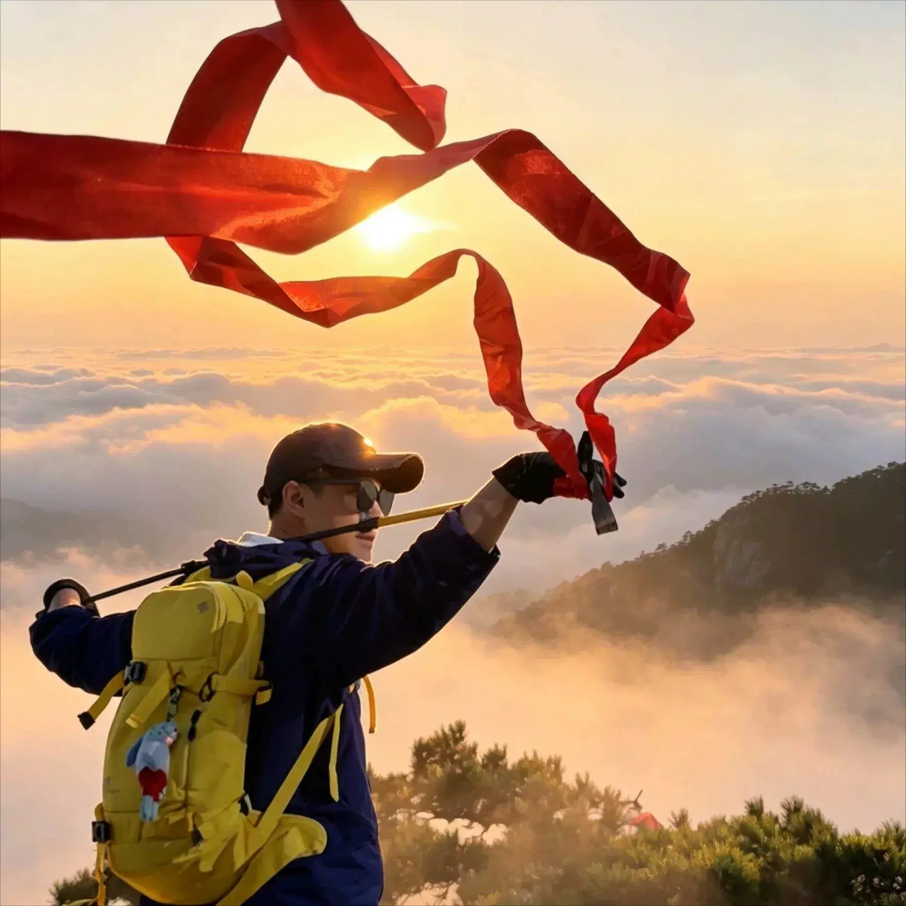 

Red Sash Mountain Climbing Cane Outdoor Hiking Decorative Atmosphere Sense Photo Prop Silk Ribbon Walking Stick Red Drifting ...