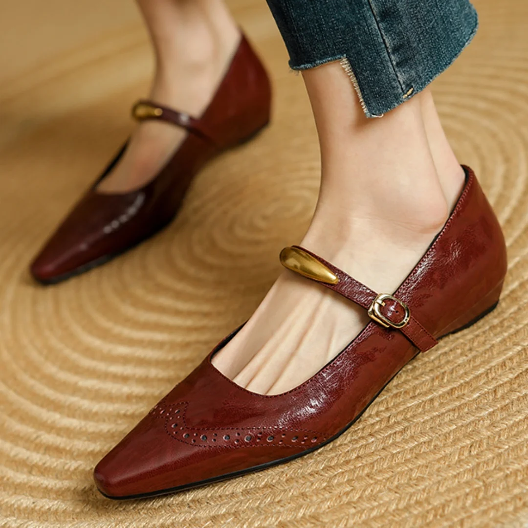 

Women's sheepskin pointed toe slip-on flats 2cm kitten heel Mary Jane flats high quality soft comfort slim daily elegant shoes