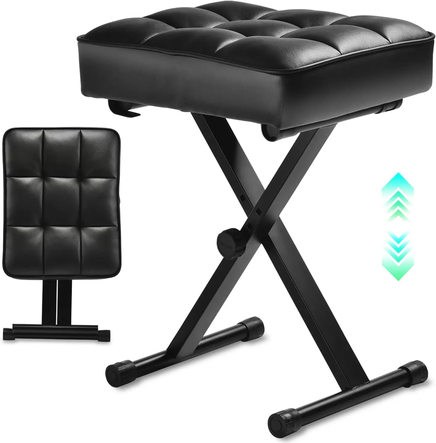 

Adjustable Piano Stool with Extra Thick Cushion, X-Style Foldable Keyboard Bench for Home Studio, 3 Heights