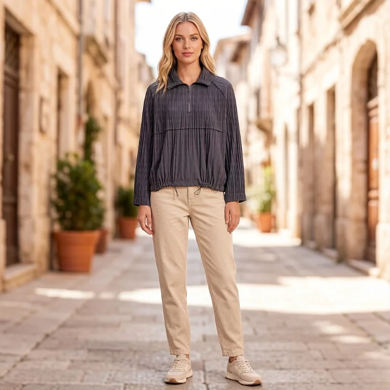 

Miyake Pleated Top for Women 2026 Spring/Summer New Casual Sports Fashion Stylish Design Comfortable Loose Pleated Long Sleeve