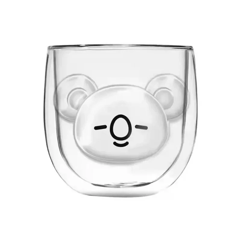 애니메이션 BT21 투명 유리 컵 이중층 열 보호 CHIMMY COOKY 밀크 커피 가정용 컵