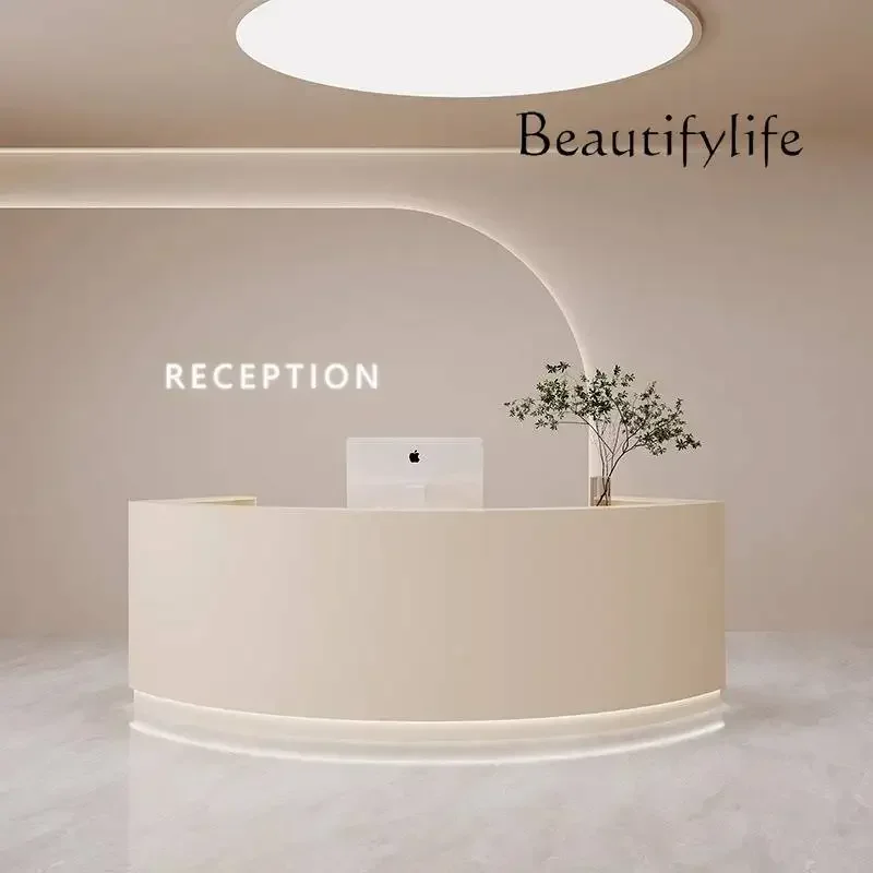 B4 W Decor Luxury Front Desk Reception Counter Checkout U Shape Reception Desks White Beauty Salon Mostrador De Tienda Furniture