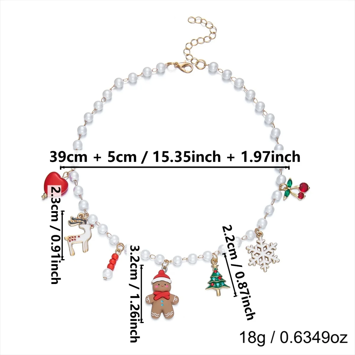 Weihnachts-Halskette mit Lebkuchenmann, Weihnachtsbaum, Hirsch, Schneeflocke, simulierten Perlen für Damen und Herren, Weihnachtsmann-Glocken, Choker, Party-Schmuck – Detail 31