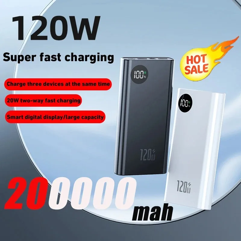 

200000mAh Ultralarge Capacity 120W Power Bank Super Fast Charging For Mobile Power External Battery For Iphone Xiaomi Samsung