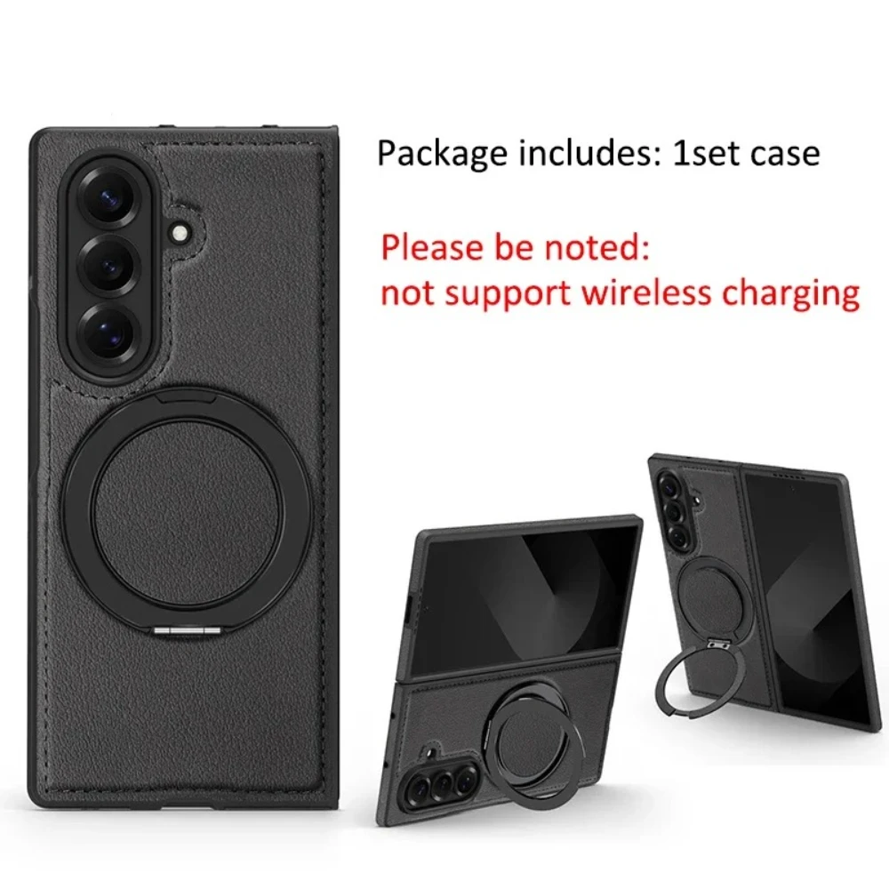 

High-end Smooth-Touch PU Leather Magnetic Rotable Ring Holder Case For Samsung Galaxy Z Fold 7 6 5 4 3 Full-pack Anti-Drop Cover