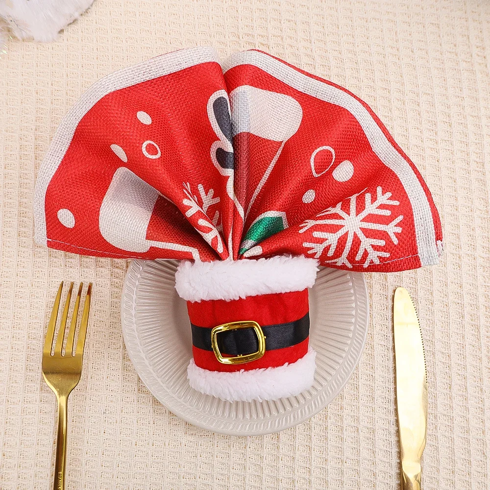 5/1 pçs anéis de guardanapo de natal papai noel cintos guardanapo titular talheres ornamentos natal navidad ano novo mesa jantar decorações