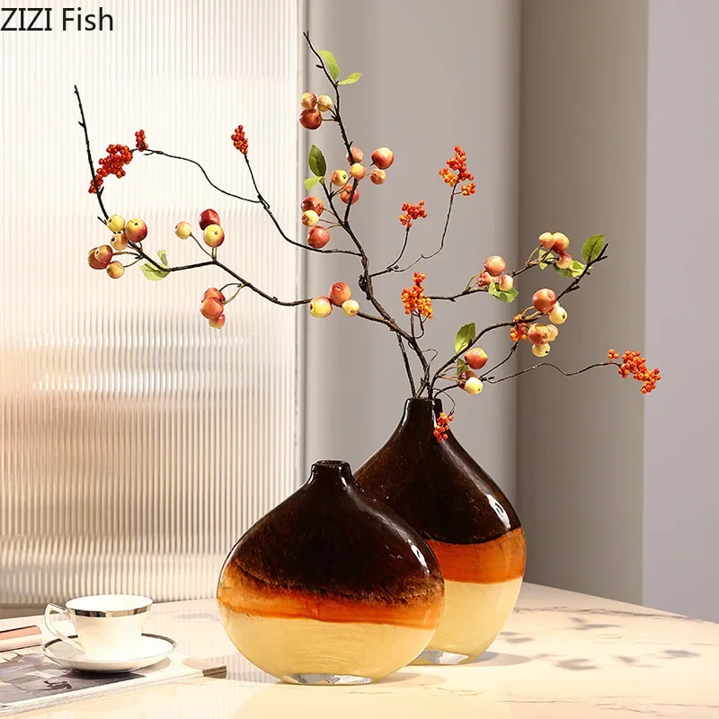 Colorful Gradient Glass Vase Painted Landscape Flower Pot Desk Decoration Flower Arrangement Floral Vases Room Aesthetic Decor