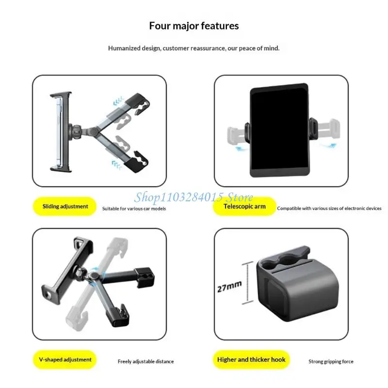R6FF Easy Installs Car Headrest Tablets Holder Telescopic Toolless Setups for Quick Attachment of Tablets and Smartphones