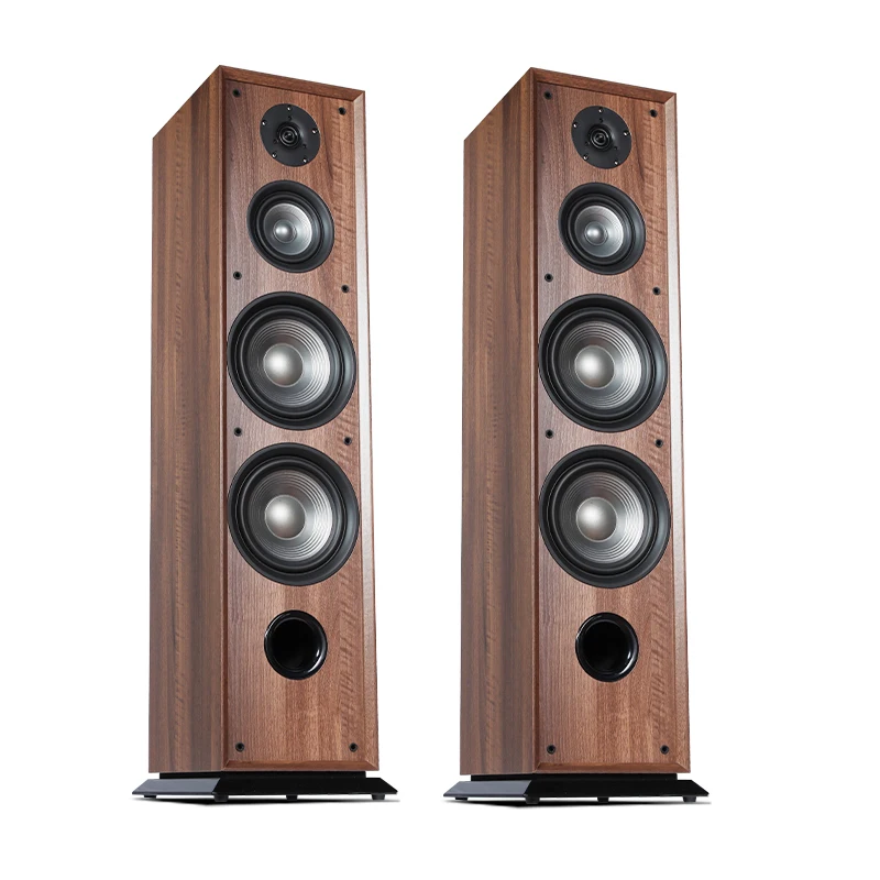 Hochwertiger Tower 2.0 Frontlautsprecher für das Wohnzimmer, passiver HiFi-Standlautsprecher mit drei Frequenzbändern, Holzgehäuse.