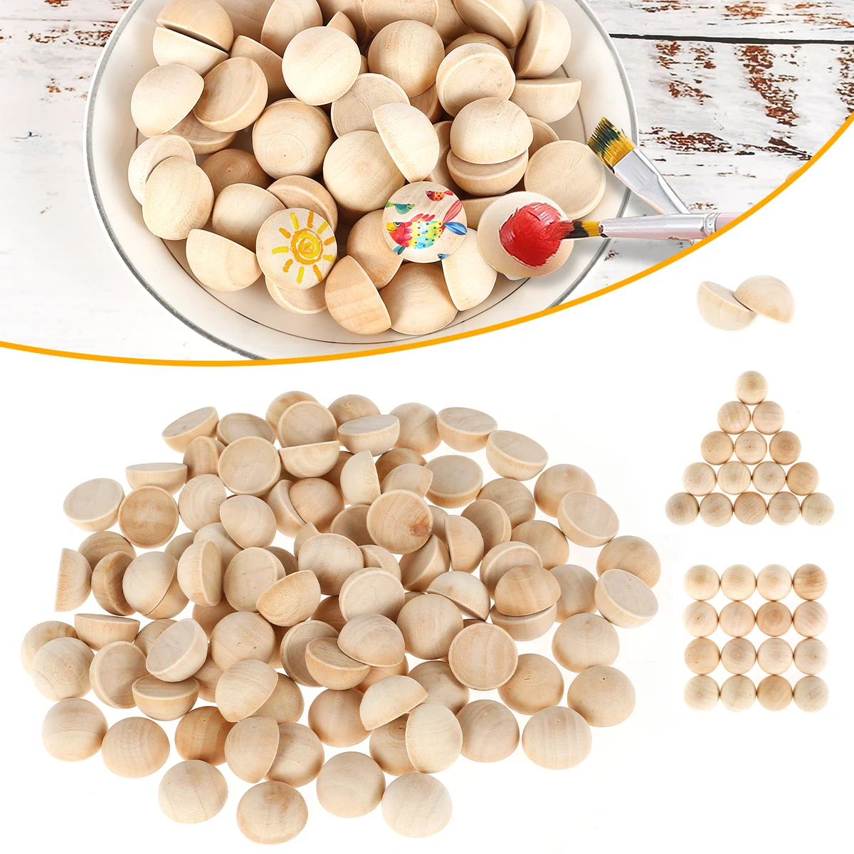 100/200Pcs Half Wood Balls 15mm&20mm Half Wooden Beads for Crafts Unfinished Half Ball Split Wood Beads Smooth Wooden Ball