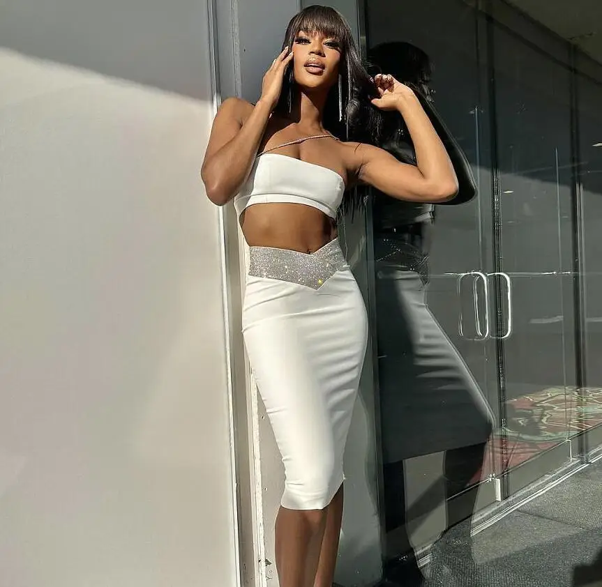 

2025New Black and White Bandage Sexy Bodycon One-Step Long Skirt Half Skirt Shiny Mid-Waist Party Short Skirtskirt