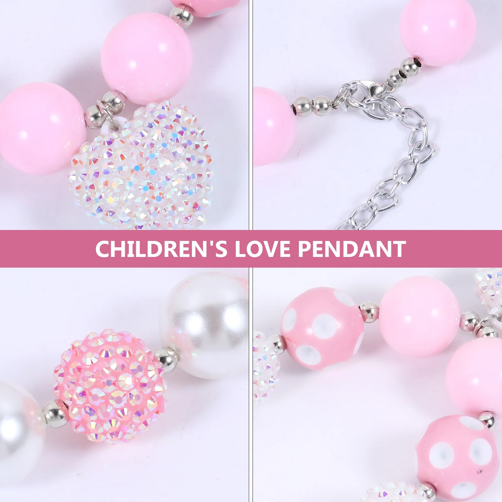 Colorful String Beads Necklace Kids Heart Pendant Jewelry Plastic Beaded Girls Gift Festival Party Accessory Photography Prop