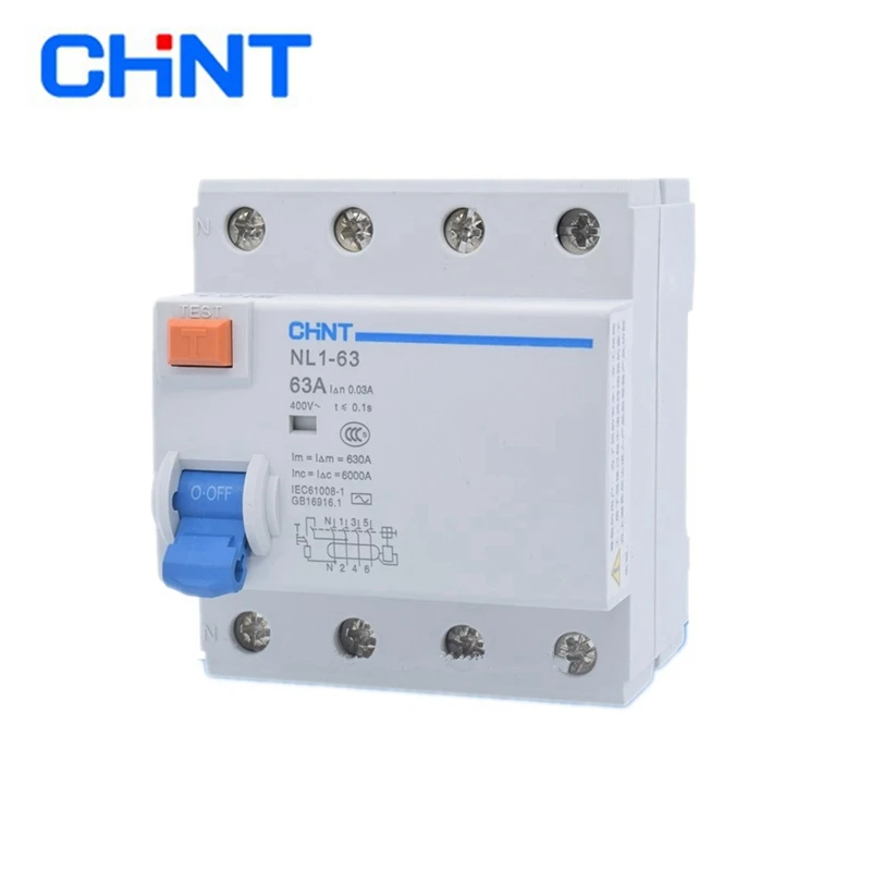 CHINT NL1-63 1P+N 2P 3P+N 4P 63A 40A 25A 30mA CE RCCB 50HZ Electromagnetic Leakage Residual Current Protection