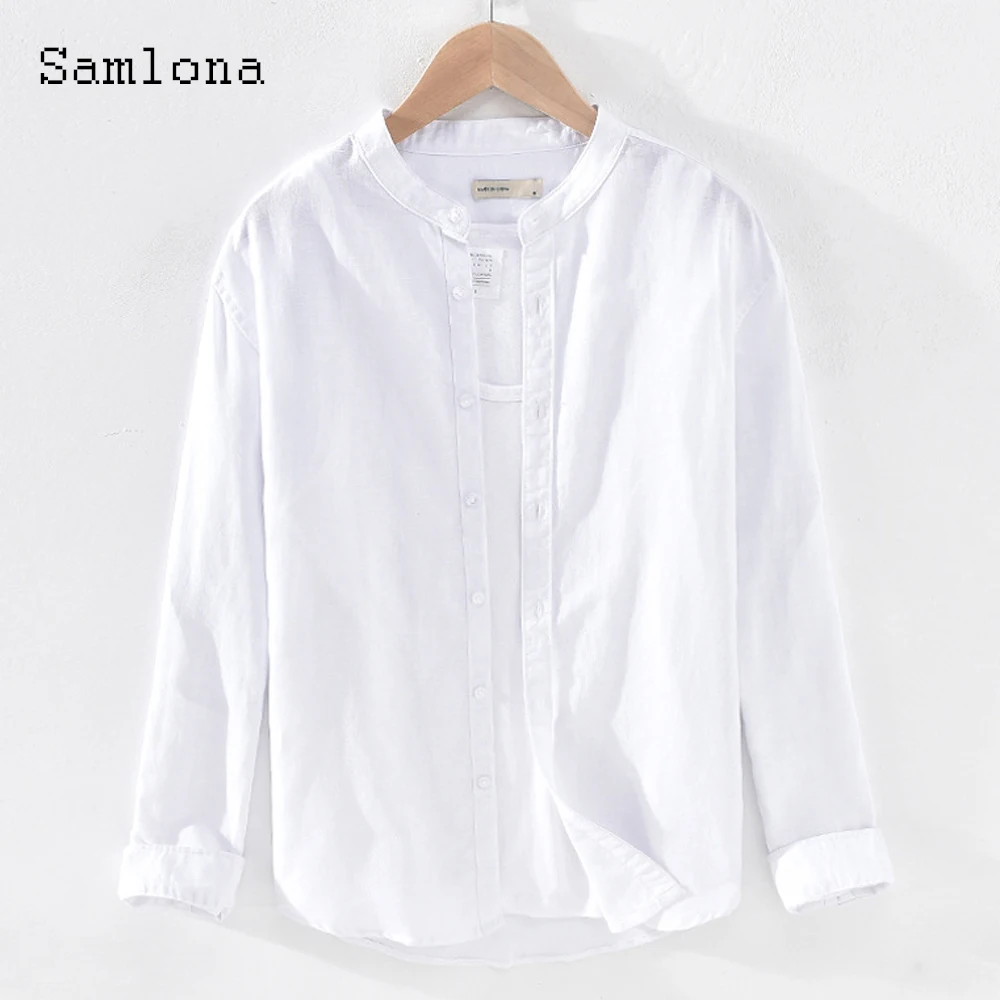 Men Long Sleeves Cotton Linen Shirt Clothing 2024 Korean Style Fashion Basic Tops Open Stitch Blouse Men's Casual Retro Shirts