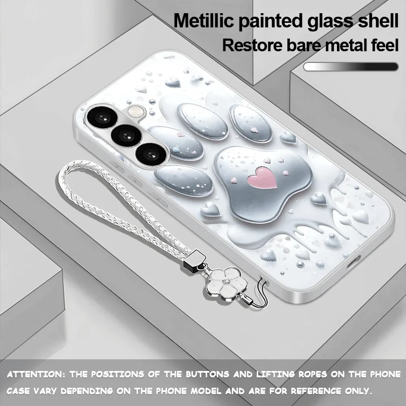 

Animal paw heart-shaped glass phone case suitable for Samsung Galaxy S26 S25 S24 S23 S22 S20 FE/Ultra/Plus hard case