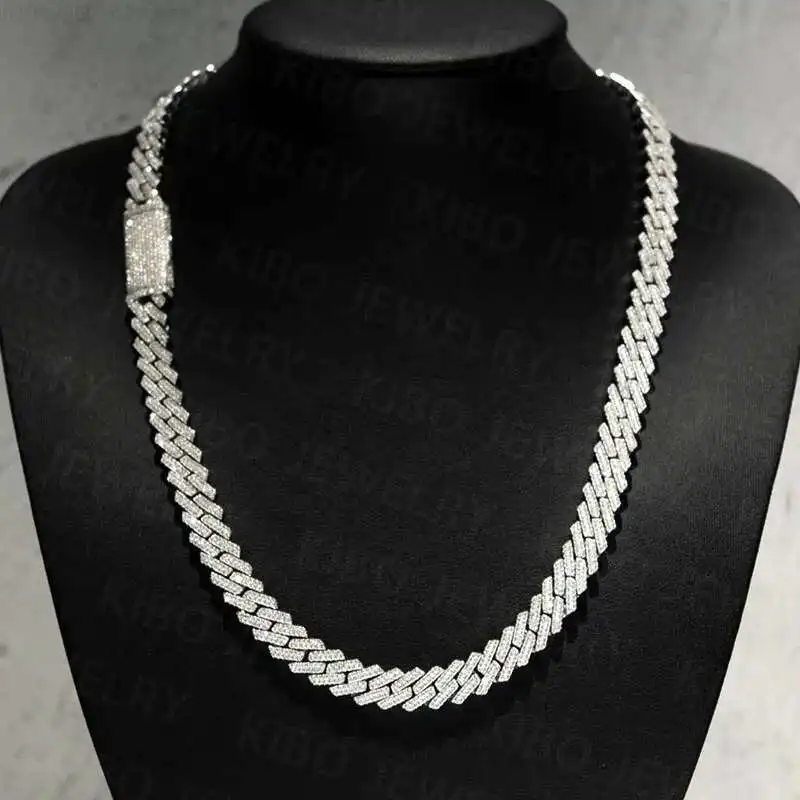 

Iced out Bling Diamond Hip Hop 8mm Miami Wholesale Cuban Link Chain S925 Sterling Silver Jewelry Moissanite Cuban Chain