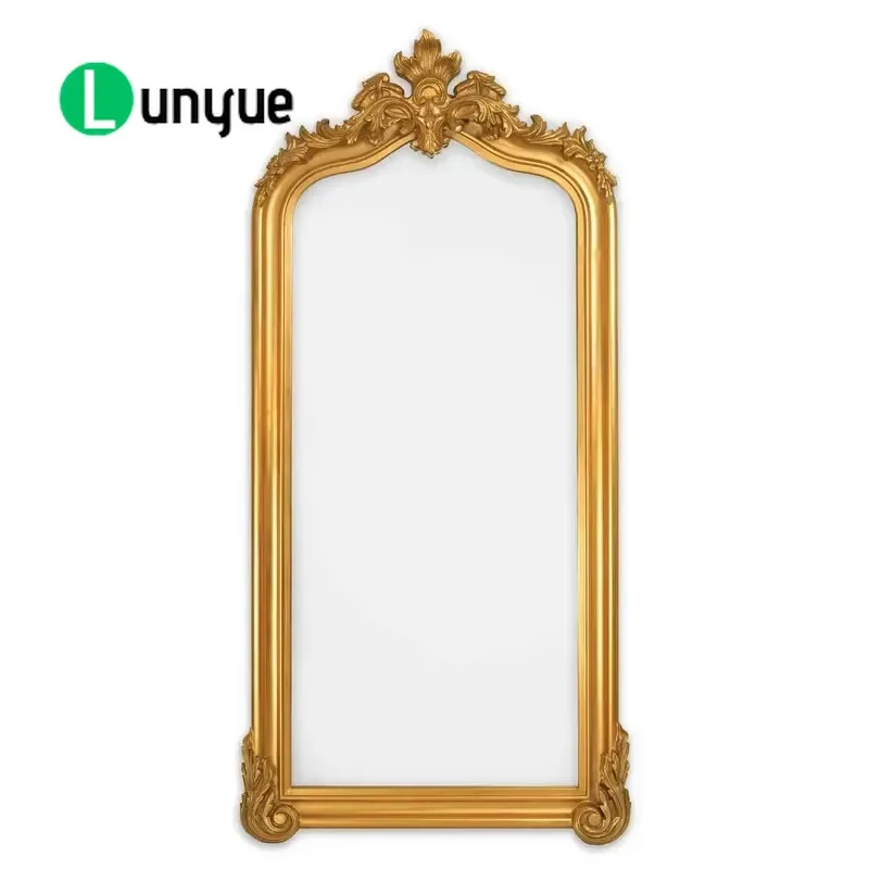 European Style Large Free Standing Floor Mirror Classic Antique Gold Leaf Full Length Body Mirror for Bedroom Living Room