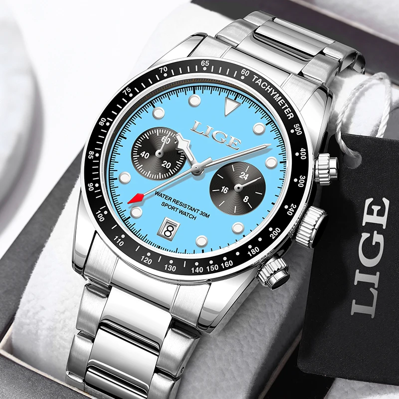 LIGE Top Brand Luxury Men\'s Quartz Watches Original Watch for Men Waterproof Luminous Date Stainless Steel Wristwatch Male Clock